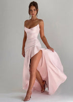 Kitty - Sculpting Satin Evening Gown With Thigh Split