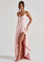 Kitty - Sculpting Satin Evening Gown With Thigh Split