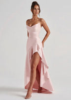 Kitty - Sculpting Satin Evening Gown With Thigh Split