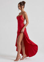 Kitty - Sculpting Satin Evening Gown With Thigh Split