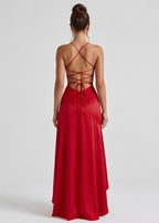 Kitty - Sculpting Satin Evening Gown With Thigh Split