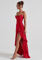 Kitty - Sculpting Satin Evening Gown With Thigh Split