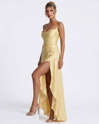 Kitty - Sculpting Satin Evening Gown With Thigh Split