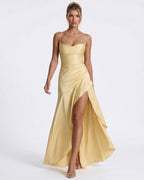 Kitty - Sculpting Satin Evening Gown With Thigh Split