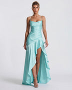 Kitty - Sculpting Satin Evening Gown With Thigh Split
