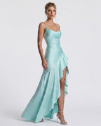 Kitty - Sculpting Satin Evening Gown With Thigh Split