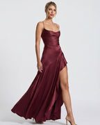 Kitty - Sculpting Satin Evening Gown With Thigh Split