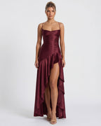 Kitty - Sculpting Satin Evening Gown With Thigh Split
