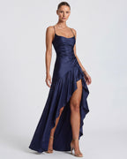 Kitty - Sculpting Satin Evening Gown With Thigh Split