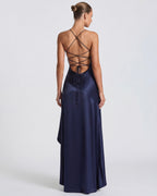 Kitty - Sculpting Satin Evening Gown With Thigh Split