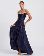 Kitty - Sculpting Satin Evening Gown With Thigh Split