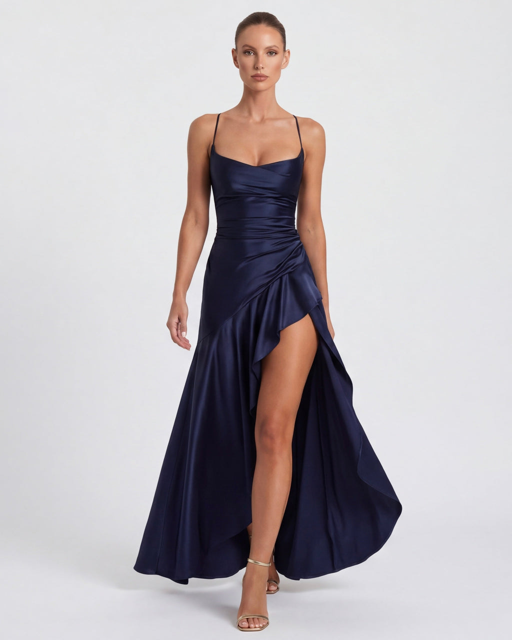 Kitty - Sculpting Satin Evening Gown With Thigh Split