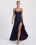 Kitty - Sculpting Satin Evening Gown With Thigh Split