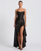 Kitty - Sculpting Satin Evening Gown With Thigh Split