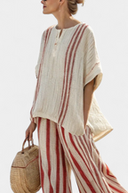 Mira - Structured Red Striped Top and Linen Pants