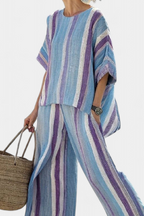 Jenn - Elegant Mauve Pastel Top and Striped Linen Pants