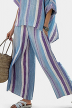 Jenn - Elegant Mauve Pastel Top and Striped Linen Pants