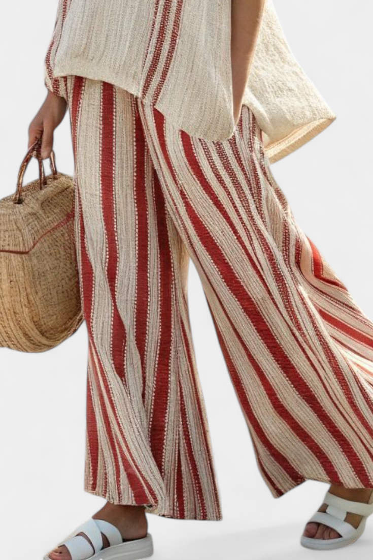 Mira - Structured Red Striped Top and Linen Pants