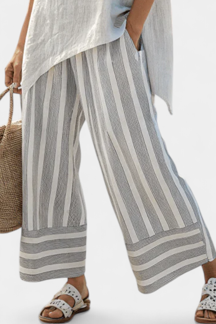 Freya - Elegant Asymmetrical Blouse and Striped Pants
