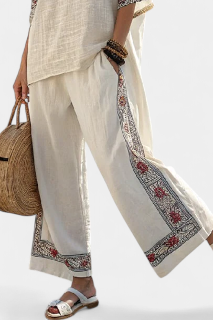 Ann - Embroidered Blouse and Wide-Leg Pants Set