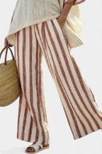 Linda - Elegant Rustic Striped Top and Cream Linen Pants