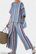 Jenn - Elegant Mauve Pastel Top and Striped Linen Pants