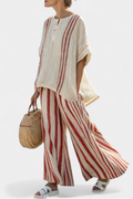 Mira - Structured Red Striped Top and Linen Pants