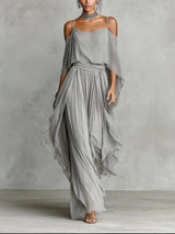 Mia - Off Shoulder Top And Flowy Pants Set