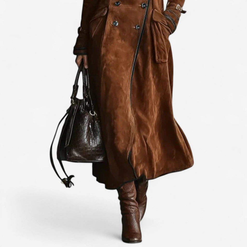 Amarah - Long Suede-Look Trench Coat