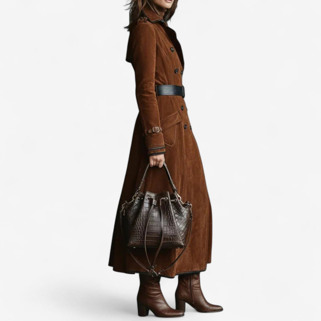 Amarah - Long Suede-Look Trench Coat