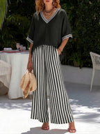 Kara - Striped Linen Cotton Two-Piece Set