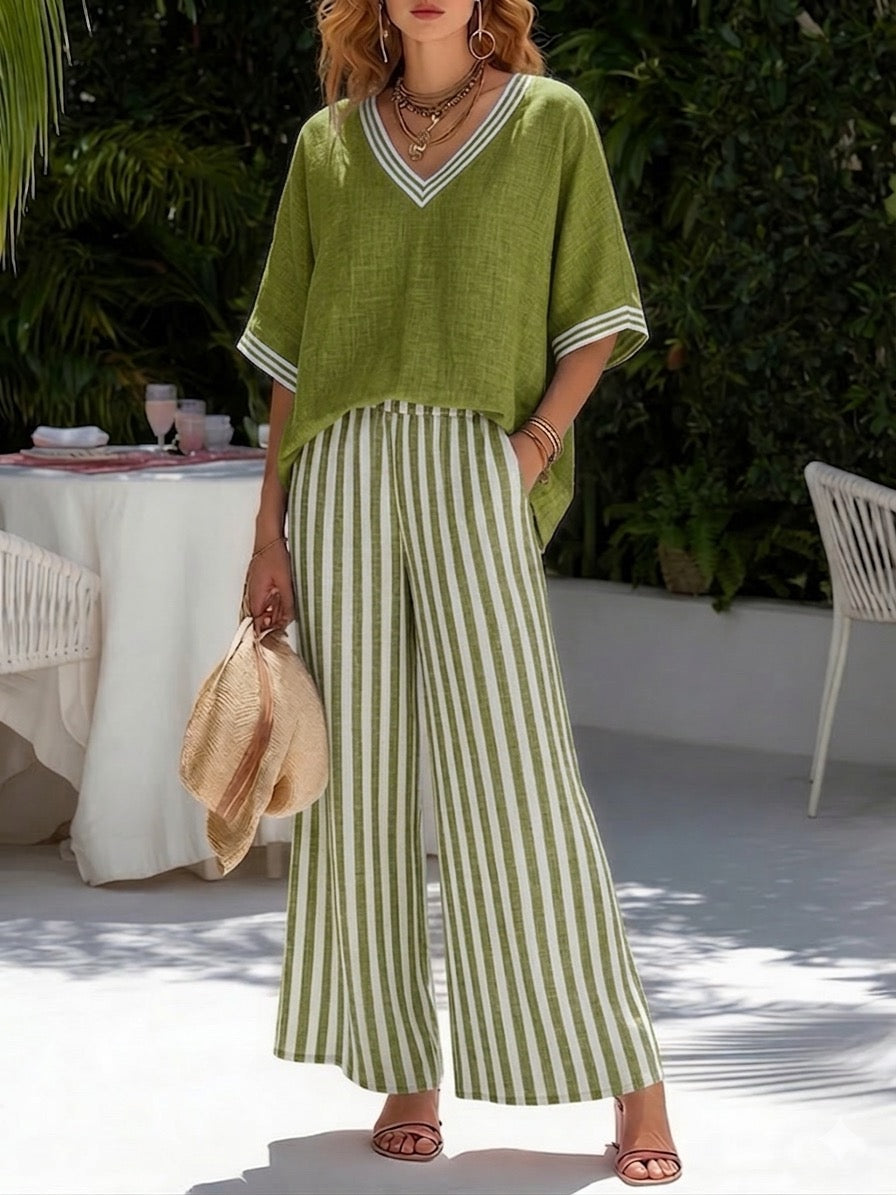 Kara - Striped Linen Cotton Two-Piece Set