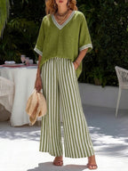 Kara - Striped Linen Cotton Two-Piece Set