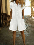 Jenna - Casual Cotton Denim Jumpsuit Shorts