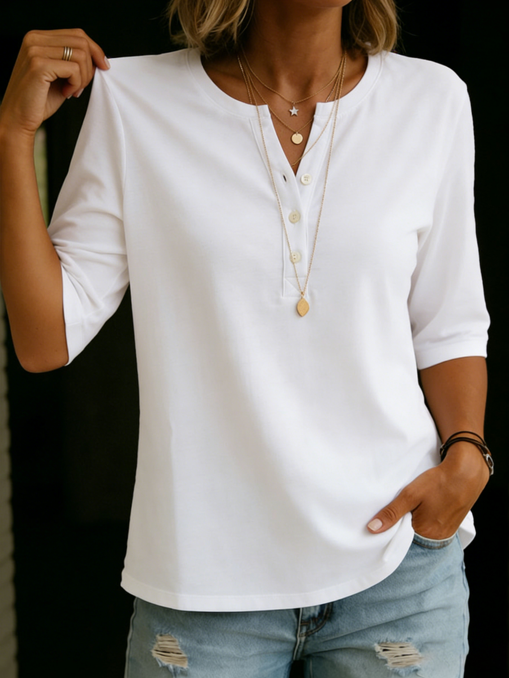 Daisy - Cotton Henley Everyday T-Shirt