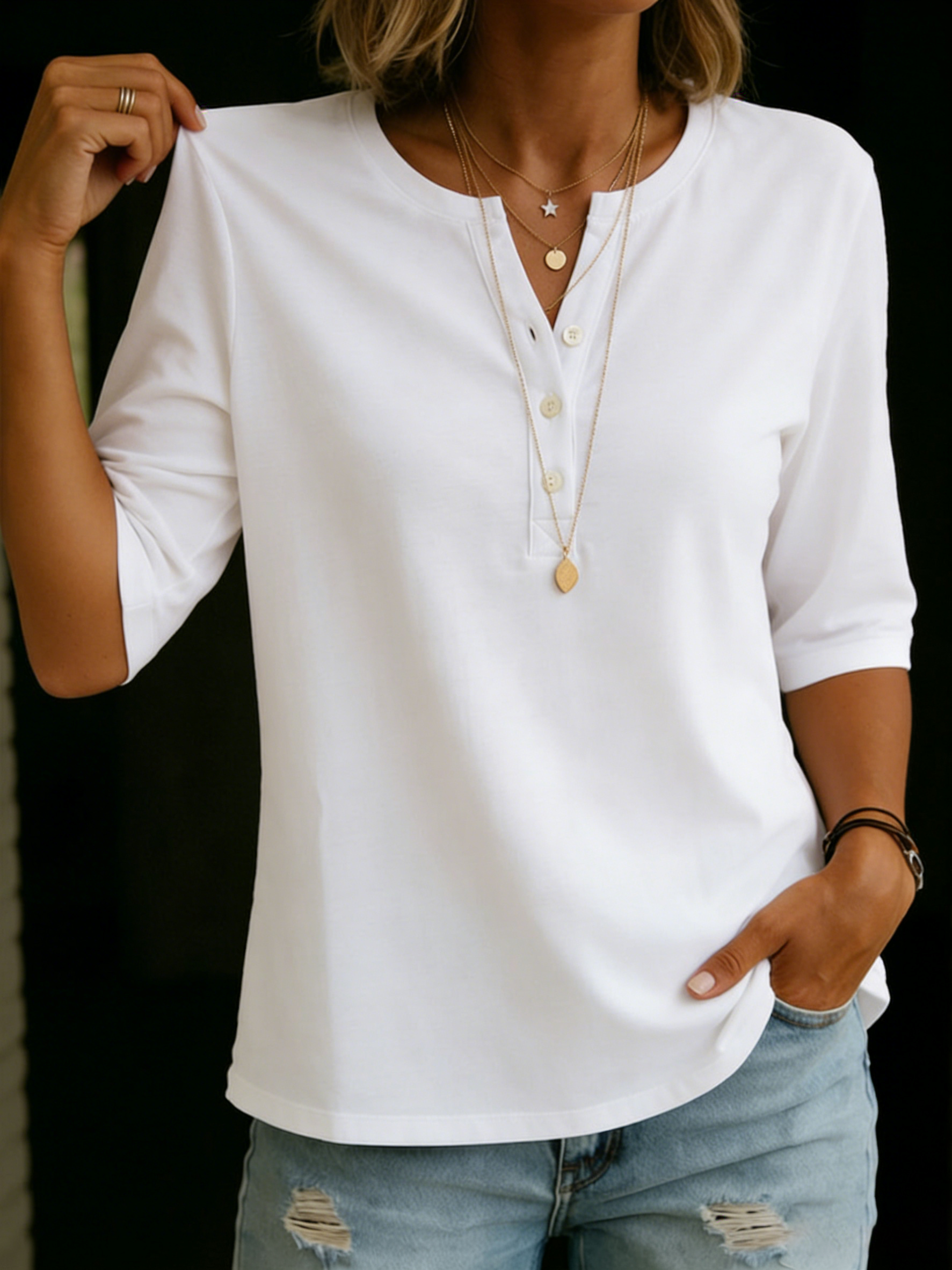 Daisy - Cotton Henley Everyday T-Shirt