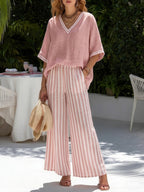 Kara - Striped Linen Cotton Two-Piece Set