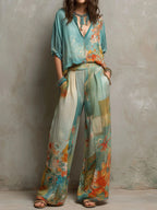 Penelope - Elegant Floral Set with Wide Trousers