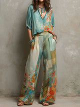 Penelope - Elegant Floral Set with Wide Trousers