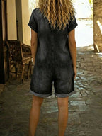Jenna - Casual Cotton Denim Jumpsuit Shorts