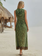 Polly - Green Leopard Print Hooded Midi Dress
