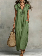 Carmella - Linen Cotton Boho Maxi Dress