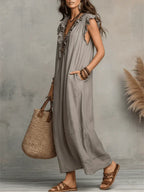 Carmella - Linen Cotton Boho Maxi Dress