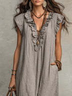 Carmella - Linen Cotton Boho Maxi Dress