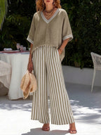 Kara - Striped Linen Cotton Two-Piece Set