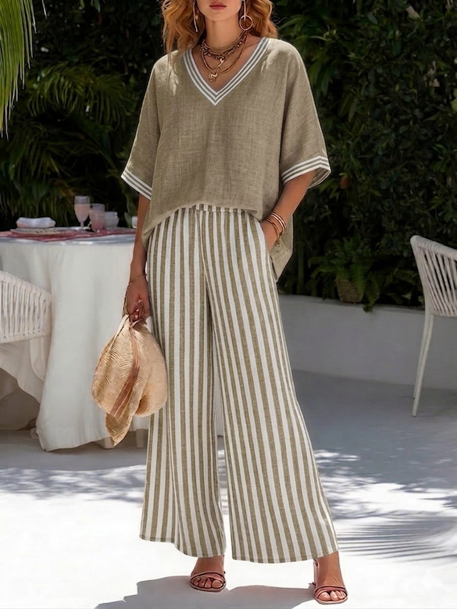 Kara - Striped Linen Cotton Two-Piece Set