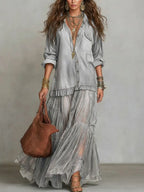 Alene - Denim Patchwork Maxi Dress