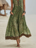 Polly - Green Leopard Print Hooded Midi Dress