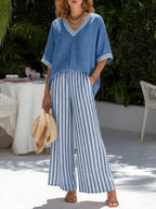 Kara - Striped Linen Cotton Two-Piece Set