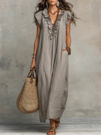 Carmella - Linen Cotton Boho Maxi Dress
